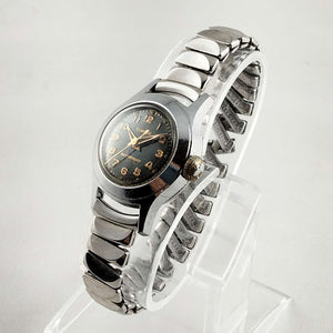 I Like Mikes Mid Century Modern Watches Timex Unisex Silver Tone Watch, Black Dial, Gold Tone Details