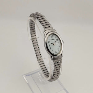 I Like Mikes Mid Century Modern Watches Timex Unisex Silver Tone Watch, Oval Dial, Stretch Strap