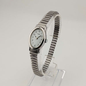 I Like Mikes Mid Century Modern Watches Timex Unisex Silver Tone Watch, Oval Dial, Stretch Strap