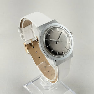 I Like Mikes Mid Century Modern Watches Timex Unisex Watch, Large Dark Metal Dial, White Leather Strap