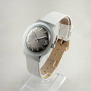 I Like Mikes Mid Century Modern Watches Timex Unisex Watch, Large Dark Metal Dial, White Leather Strap