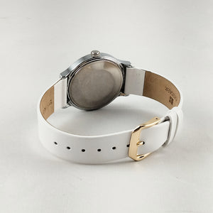 I Like Mikes Mid Century Modern Watches Timex Unisex Watch, Large Dark Metal Dial, White Leather Strap