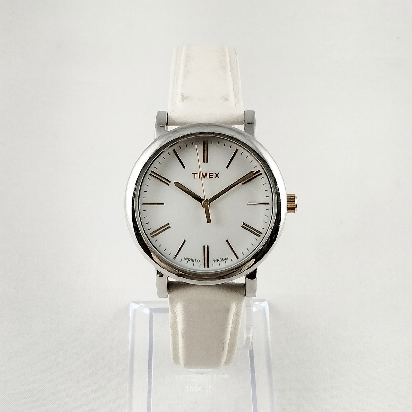 I Like Mikes Mid Century Modern Watches Timex Unisex Watch, Large Face, White Leather Strap