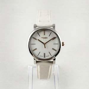 I Like Mikes Mid Century Modern Watches Timex Unisex Watch, Large Face, White Leather Strap