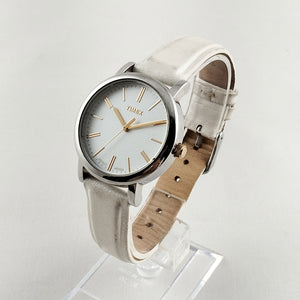 I Like Mikes Mid Century Modern Watches Timex Unisex Watch, Large Face, White Leather Strap