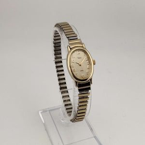 I Like Mikes Mid Century Modern Watches Timex Women's All Gold Tone Quartz Watch, Vertical Oval Dial, Stretch Strap