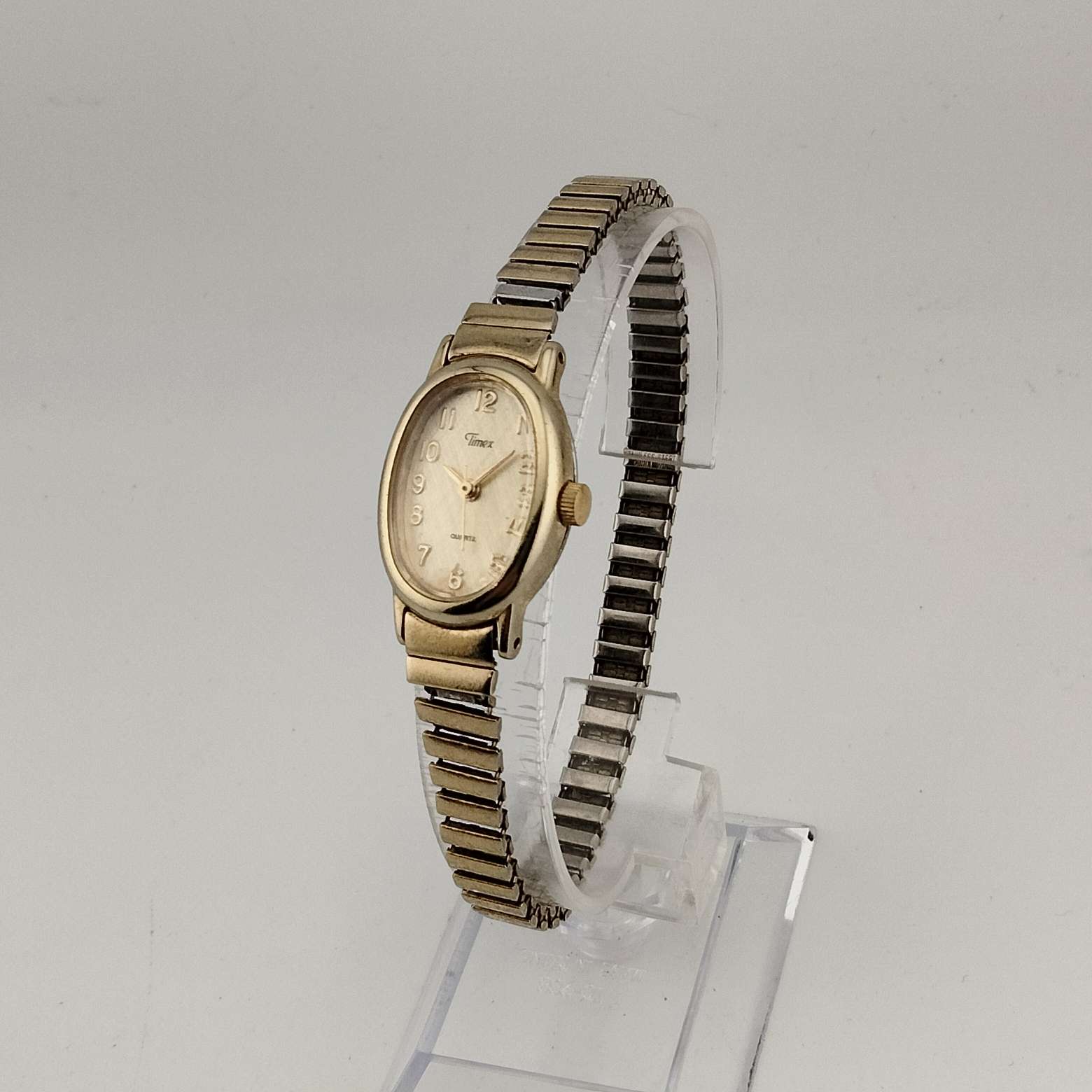 Timex Women's All Gold Tone Quartz Watch, Vertical Oval Dial, Stretch ...