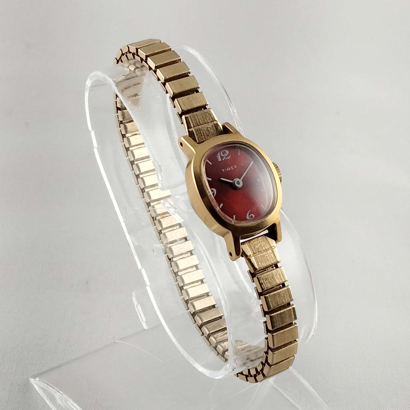 I Like Mikes Mid Century Modern Watches Timex Women's Gold Tone Watch, Red Dial, Stretch Strap