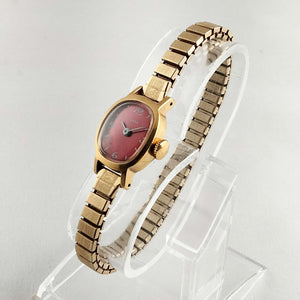 I Like Mikes Mid Century Modern Watches Timex Women's Gold Tone Watch, Red Dial, Stretch Strap