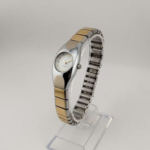 I Like Mikes Mid Century Modern Watches Timex Women's Mixed Metal Tone Watch, Circular Dial, Large Oval Bezel, Stretch Strap