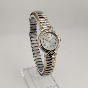 I Like Mikes Mid Century Modern Watches Timex Women's Mixed Metal Watch, Round Dial, Bezel Detail, Stretch Strap