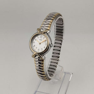 I Like Mikes Mid Century Modern Watches Timex Women's Mixed Metal Watch, Round Dial, Bezel Detail, Stretch Strap