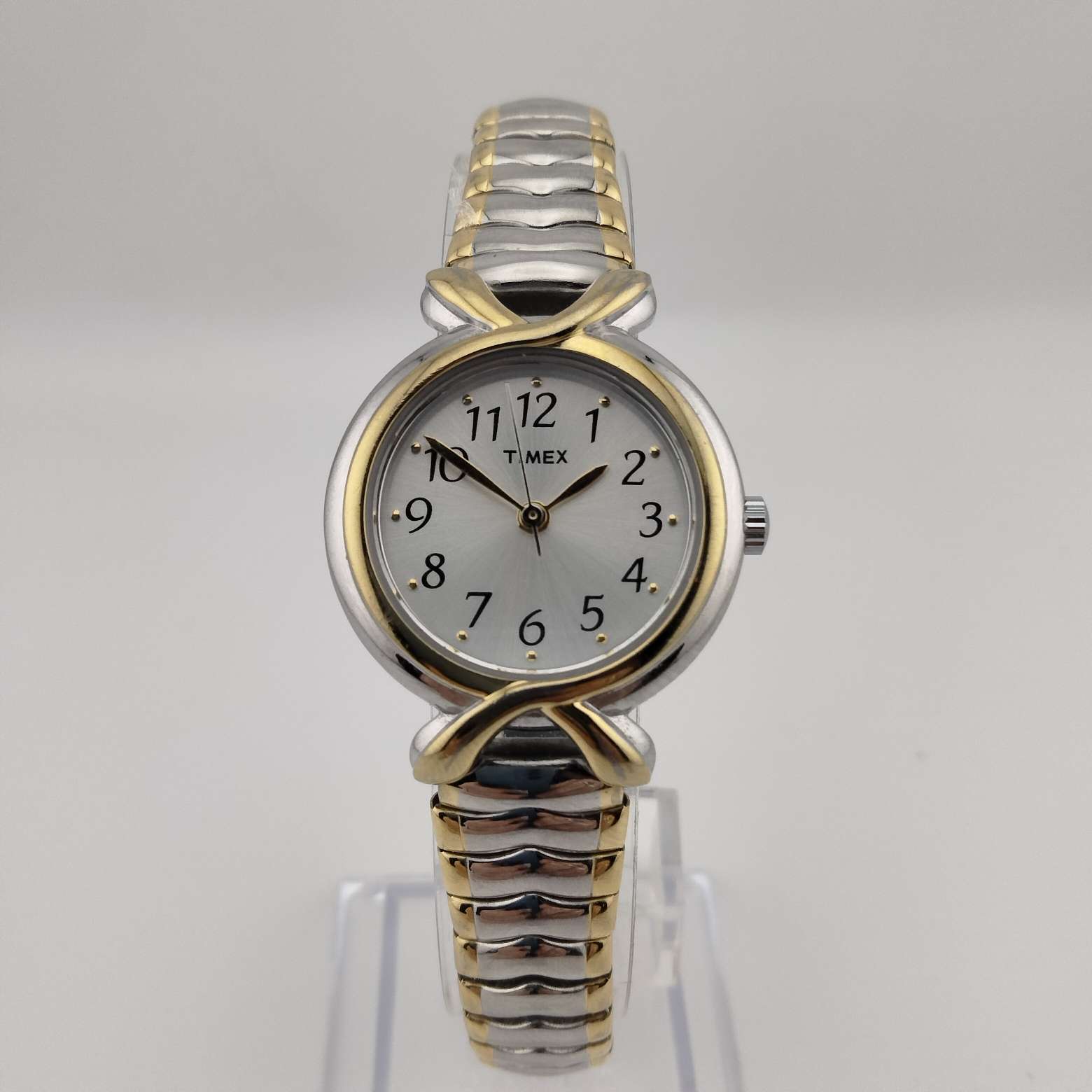 I Like Mikes Mid Century Modern Watches Timex Women's Petite Watch, Silver and Gold Tone, Stretch Strap