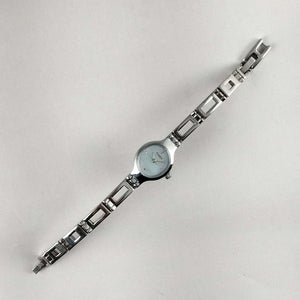 I Like Mikes Mid Century Modern Watches Timex Women's Silver Tone Watch, Blue Mother of Pearl Dial