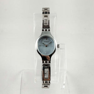 I Like Mikes Mid Century Modern Watches Timex Women's Silver Tone Watch, Blue Mother of Pearl Dial