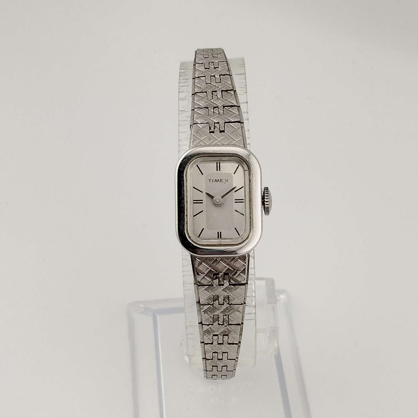 I Like Mikes Mid Century Modern Watches Timex Women's Silver Tone Watch, Rectangular Dial, Bracelet Strap