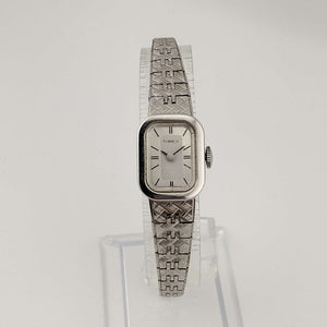 I Like Mikes Mid Century Modern Watches Timex Women's Silver Tone Watch, Rectangular Dial, Bracelet Strap