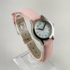 I Like Mikes Mid Century Modern Watches Timex Women's Watch, White Dial, Light Pink Leather Strap