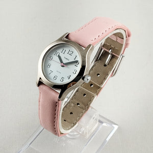 I Like Mikes Mid Century Modern Watches Timex Women's Watch, White Dial, Light Pink Leather Strap