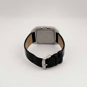 I Like Mikes Mid Century Modern Watches Tourneau Men's Large Silver Tone Watch, White Square Dial, Black Genuine Leather Strap