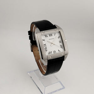 I Like Mikes Mid Century Modern Watches Tourneau Men's Large Silver Tone Watch, White Square Dial, Black Genuine Leather Strap