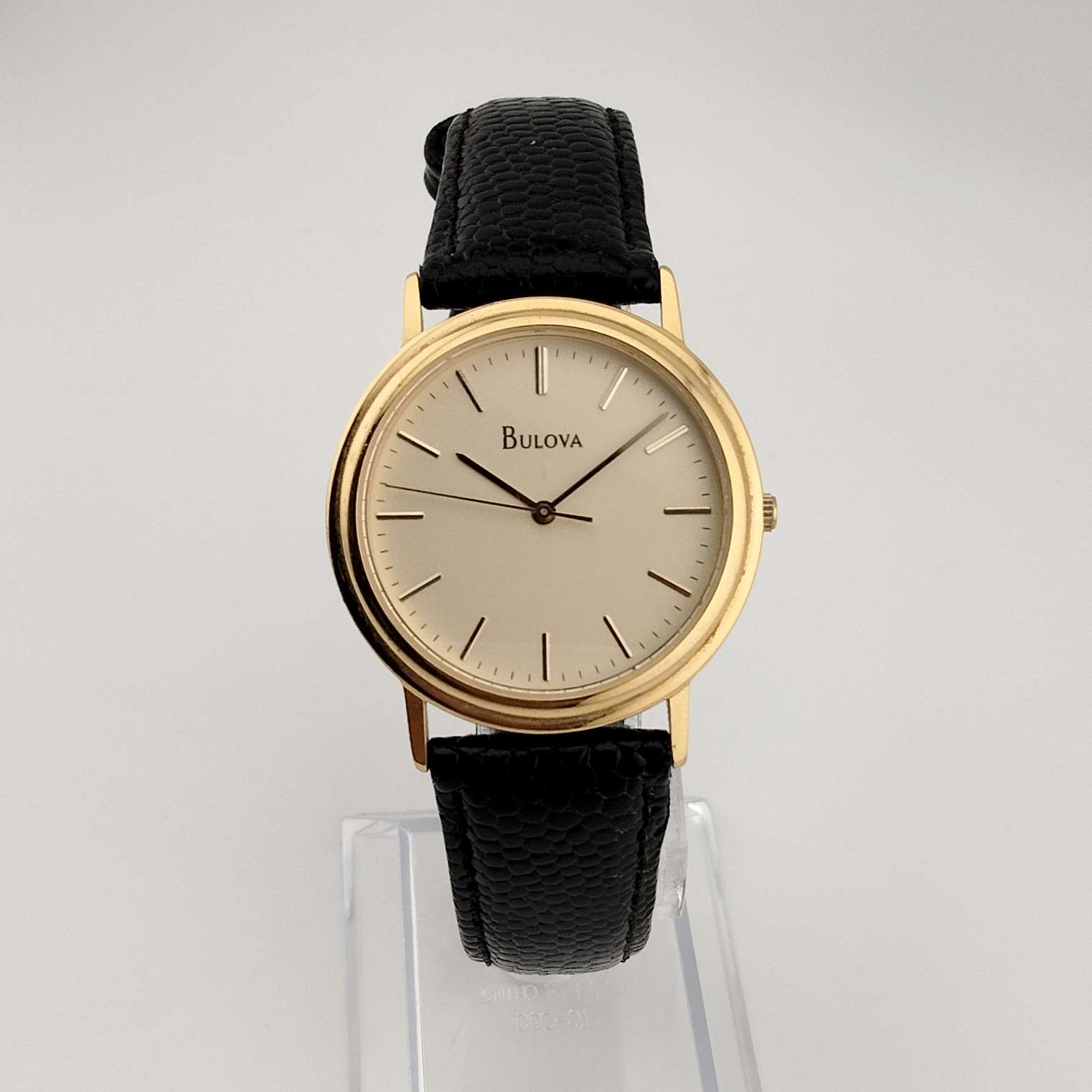 Unisex Bulova Gold Tone Watch, Circular Dial, Lizard Strap - I
