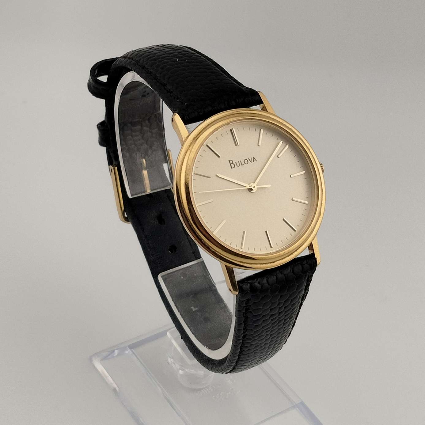Unisex Bulova Gold Tone Watch, Circular Dial, Lizard Strap - I