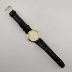 I Like Mikes Mid Century Modern Watches Unisex Bulova Gold Tone Watch, Circular Dial, Lizard Strap
