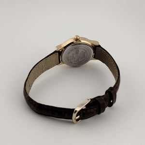 I Like Mikes Mid Century Modern Watches Unisex Timex Indiglo Gold Tone Watch, Circular Dial, Brown Genuine Leather Strap
