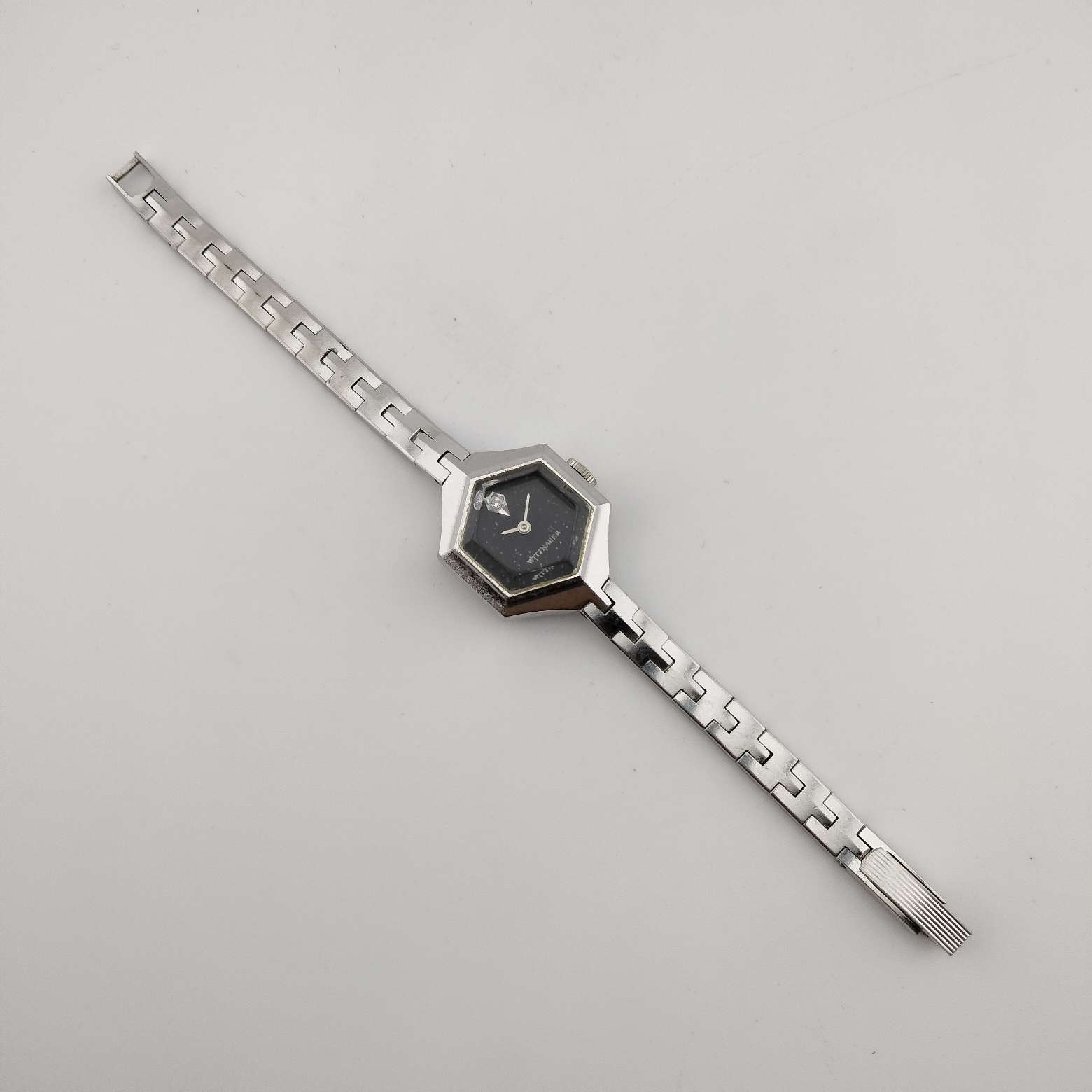 Wittnauer Petite Silver Tone Watch, Large Hexagonal Dial, Link Strap ...