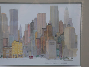 I Like Mikes Mid Century Modern West 57th Street by Leonard Weber, From the Townscape Series, Signed and Framed