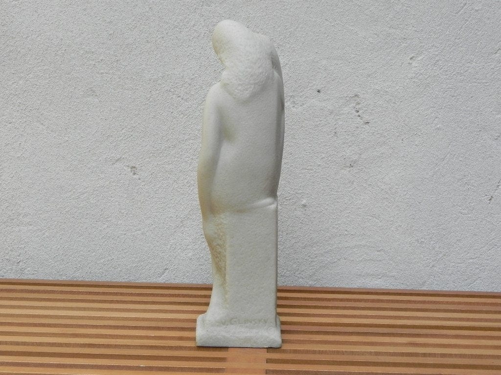 I Like Mikes Mid Century Modern White Stone Sitting Female Table Sculpture, Nude Table Sculpture