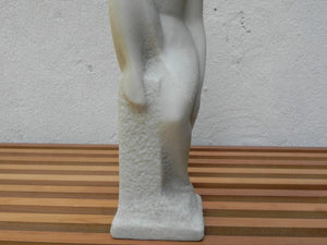 I Like Mikes Mid Century Modern White Stone Sitting Female Table Sculpture, Nude Table Sculpture