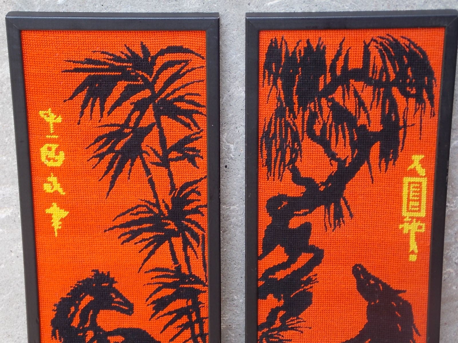 lathanboyce Wall Decor & Art Pair Orange Black Horse Asian Needle Point Wall Hangings