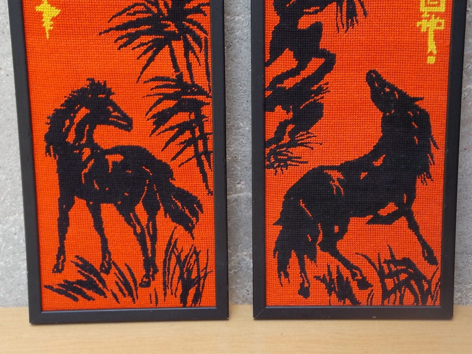 lathanboyce Wall Decor & Art Pair Orange Black Horse Asian Needle Point Wall Hangings