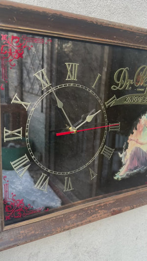 Dr. Pepper Advertising Mirror Clock, 1960's, New Quartz Sweep Movement
