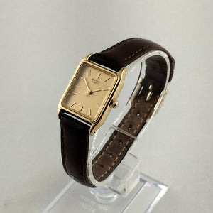 Seiko Unisex Watch, Square Gold Tone Dial, Genuine Brown Leather Strap