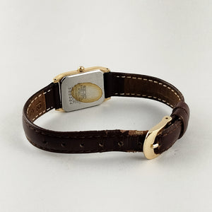 Seiko Unisex Watch, Square Gold Tone Dial, Genuine Brown Leather Strap