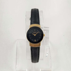 Citizen Women's Petite Gold Tone Watch, Black Genuine Leather Strap