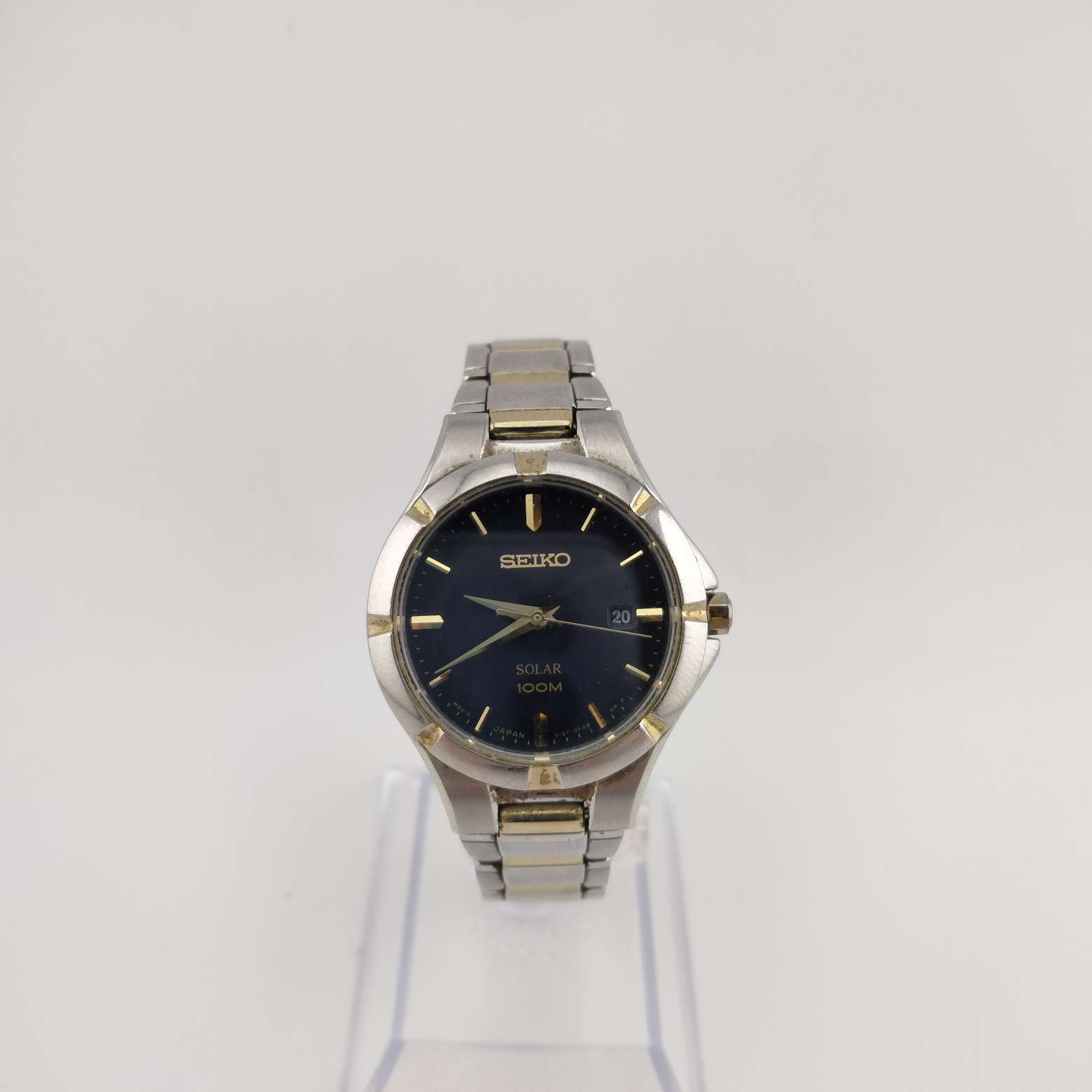 Seiko Unisex Mixed Metal Watch, Round Black Dial, Mixed Metal Bezel, Bracelet Strap