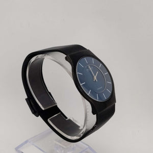 Skagen Men's Watch, Blue Dial with White Dash Markers, Black Mesh Strap