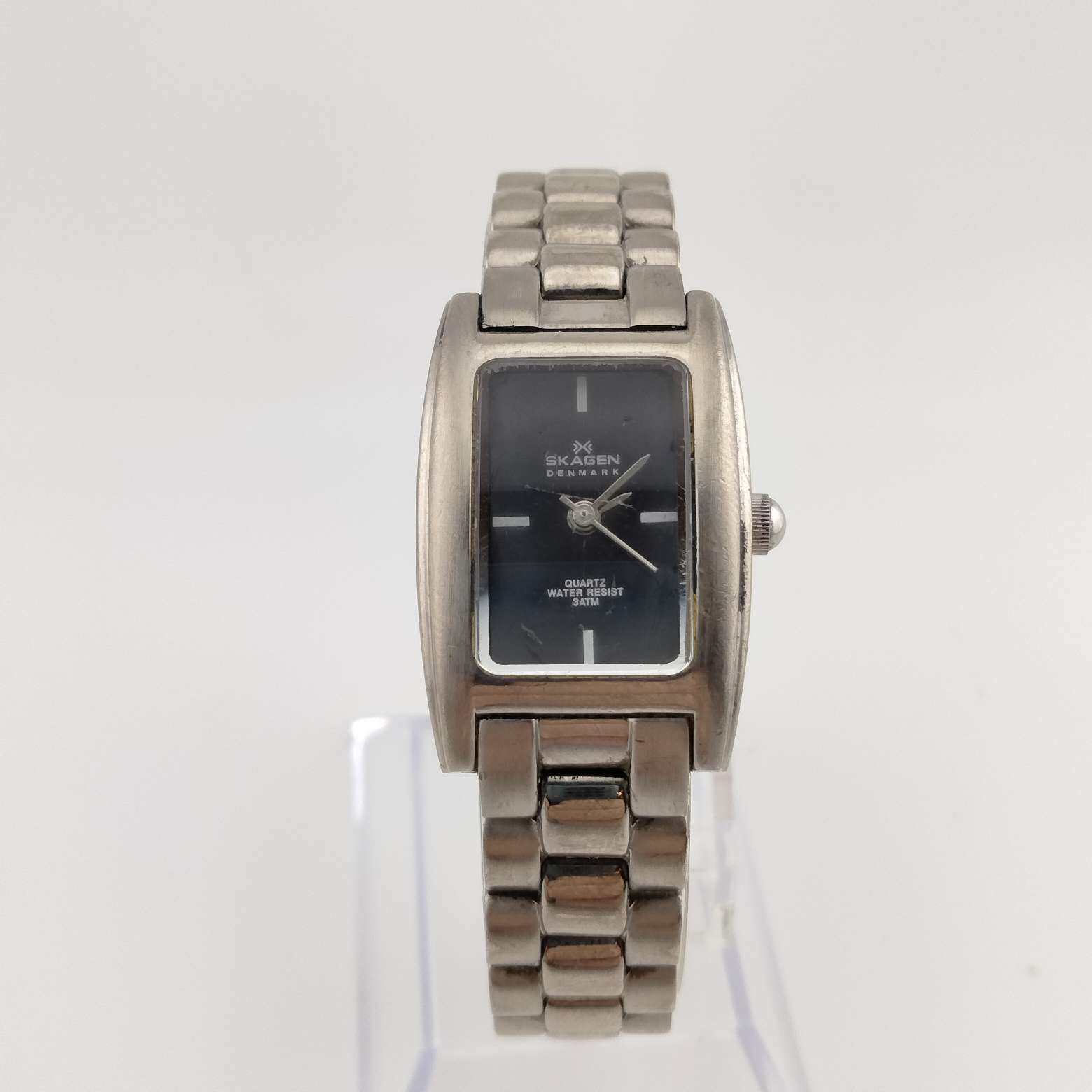 Skagen Men's Silver Tone Watch, Rectangular Minimal Dial, Bracelet Strap