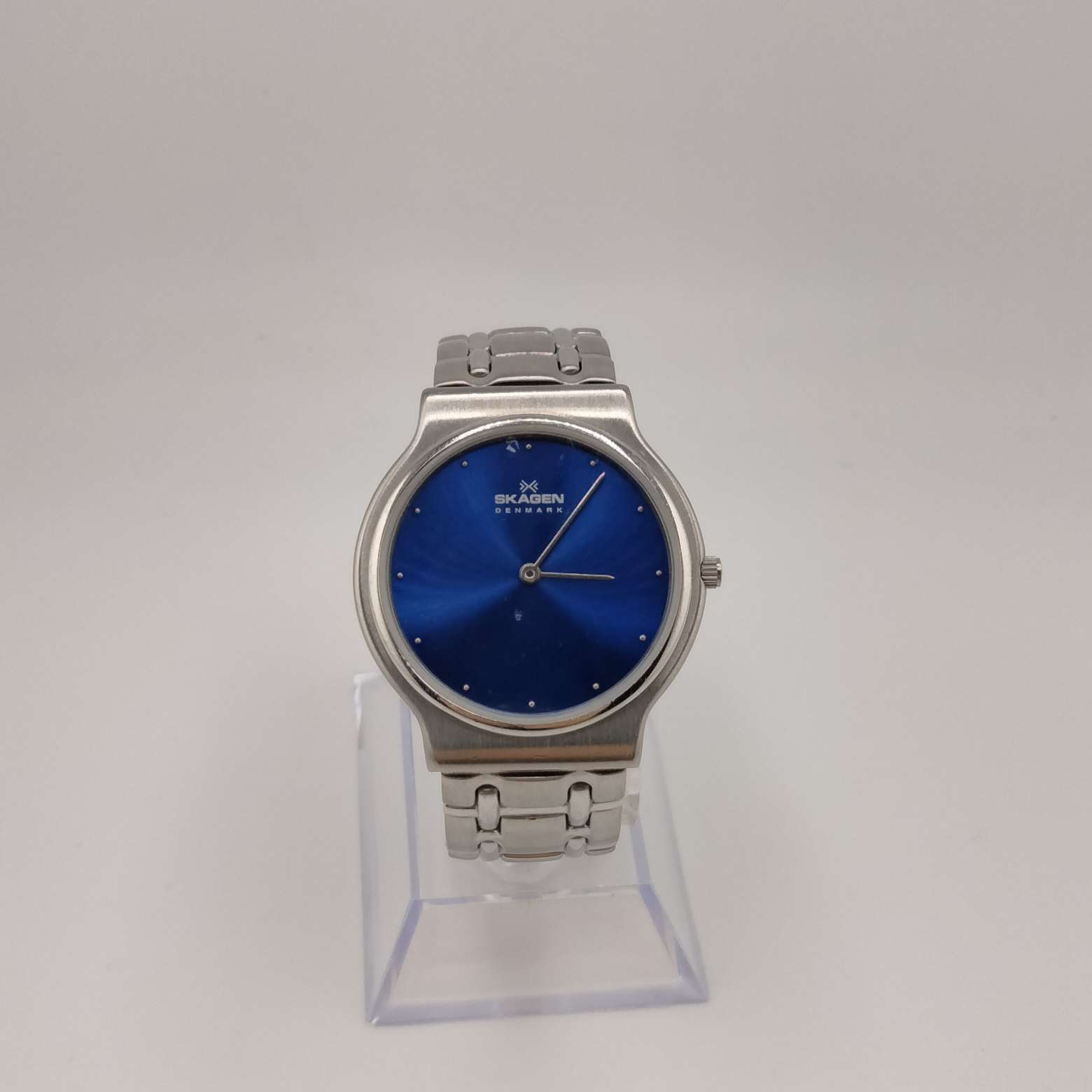 Skagen Men's Watch, Round and Blue Dial, Dot Hour Marks, Silver, Bracelet Strap
