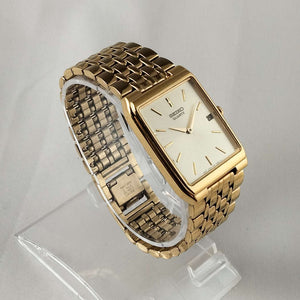 Seiko Men's Gold Tone Watch, Rectangular Dial, Bracelet Link Strap