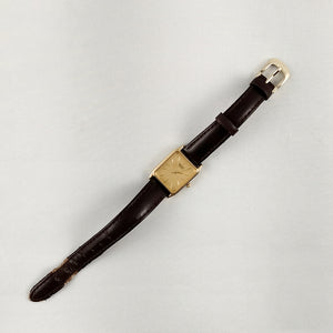 Seiko Unisex Watch, Square Gold Tone Dial, Genuine Brown Leather Strap