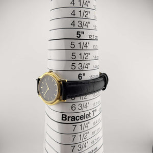 Seiko Quartz Women's Watch, Black Round Face with Gold Markers, Black Leather Strap