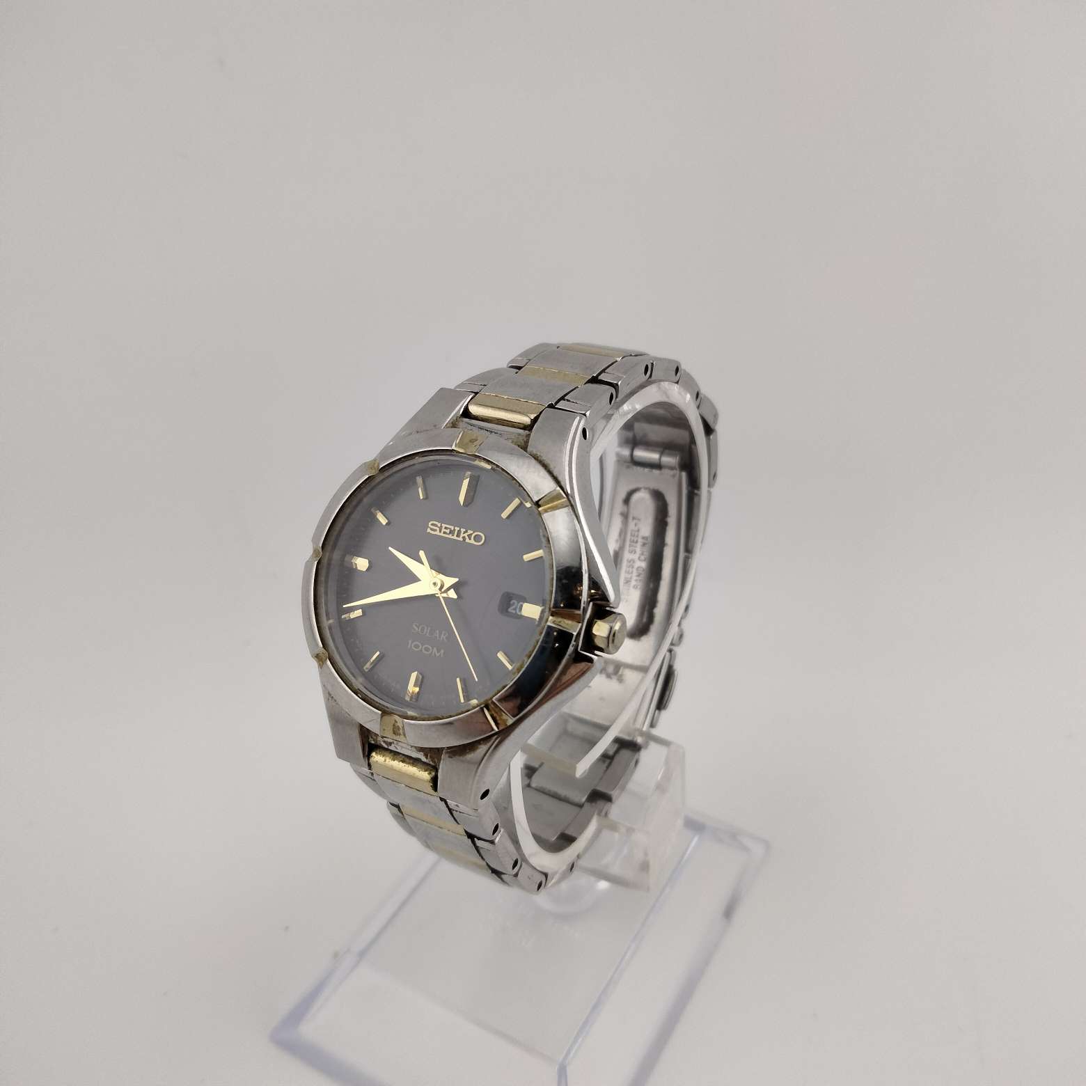 Seiko Unisex Mixed Metal Watch, Round Black Dial, Mixed Metal Bezel, Bracelet Strap