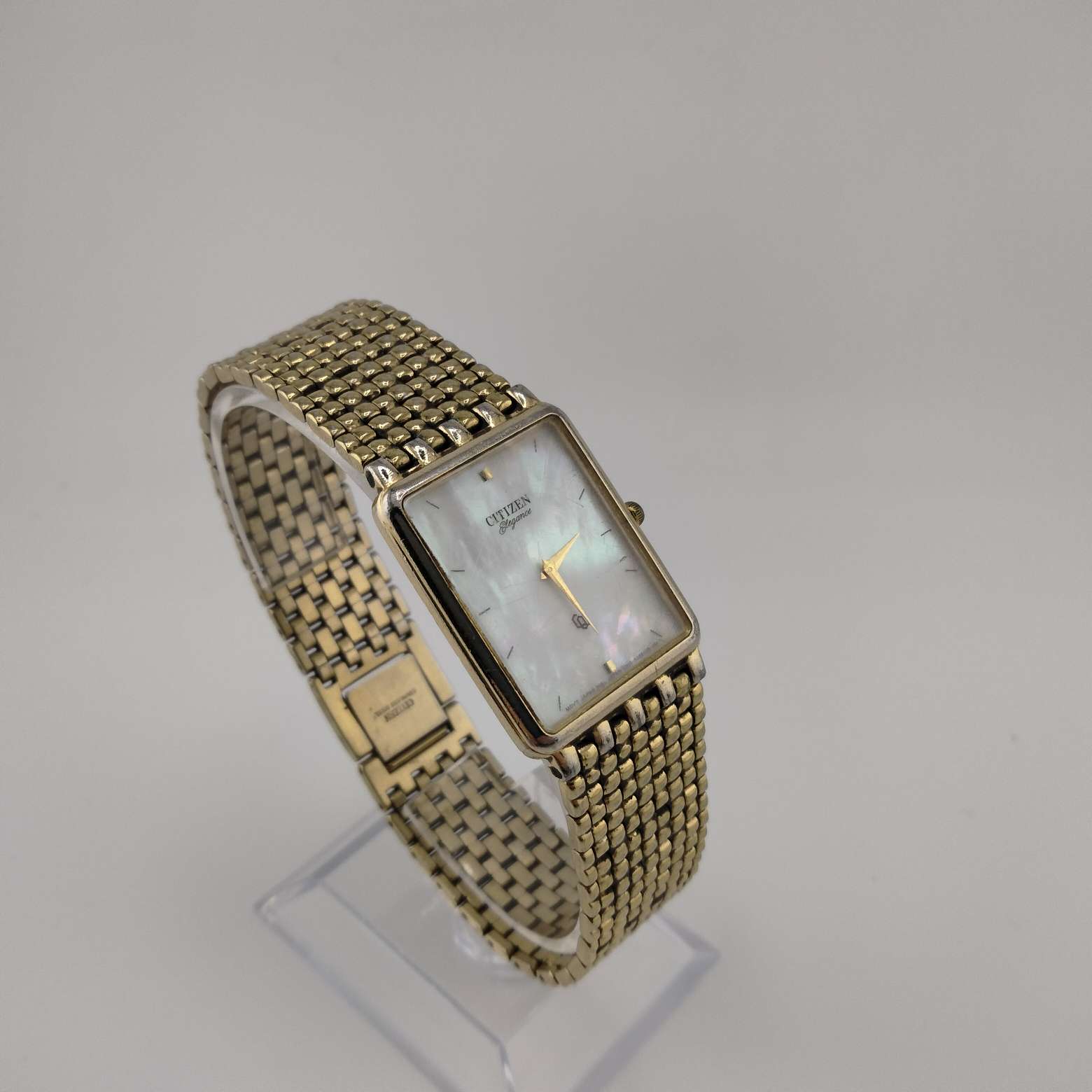 Citizen Gold Tone Women's Watch, Rectangle Mother of Pearl Dial, Bracelet Mesh Strap