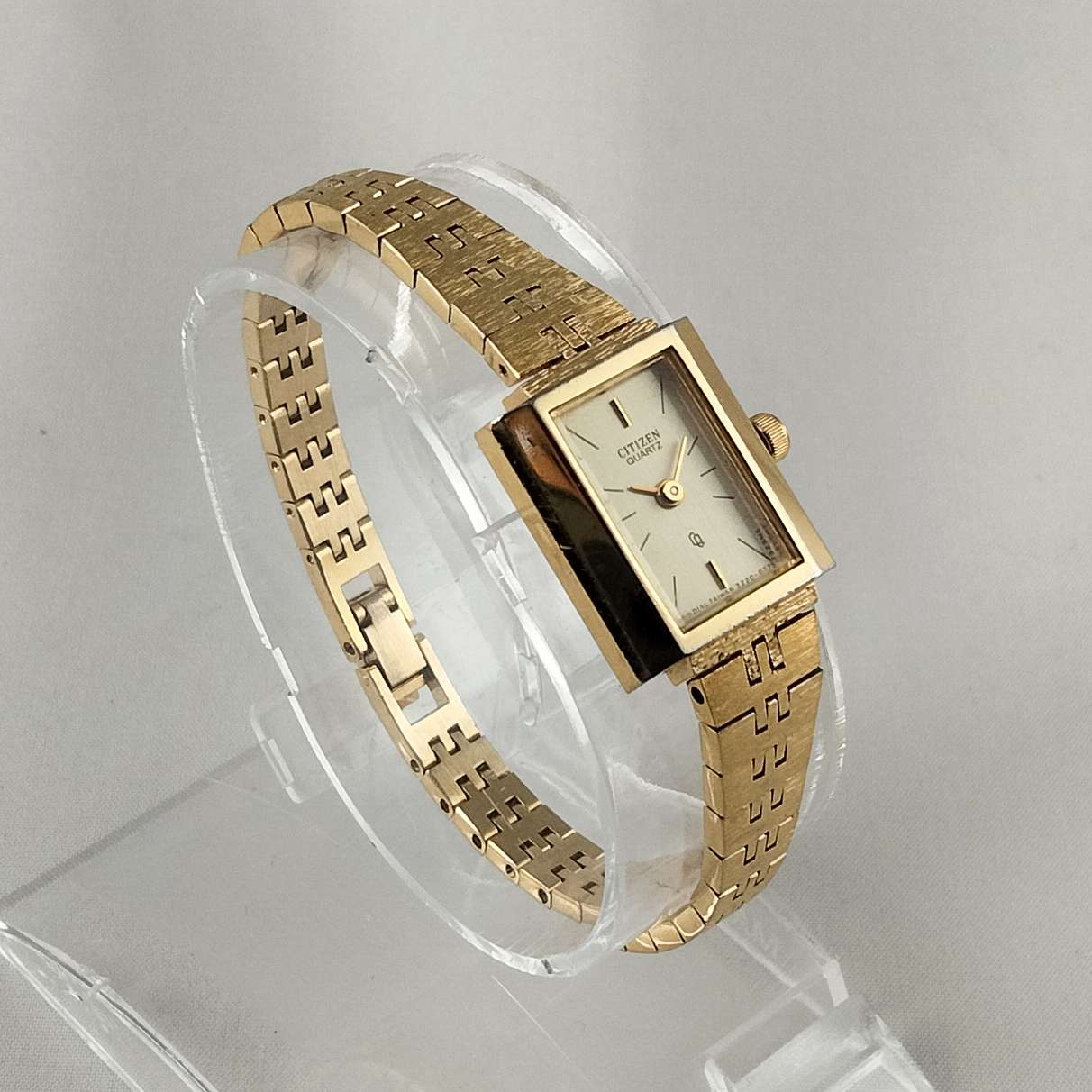 Citizen Women's Gold Tone Watch, Rectangular Dial, Linked Strap