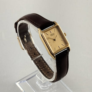 Seiko Unisex Watch, Square Gold Tone Dial, Genuine Brown Leather Strap